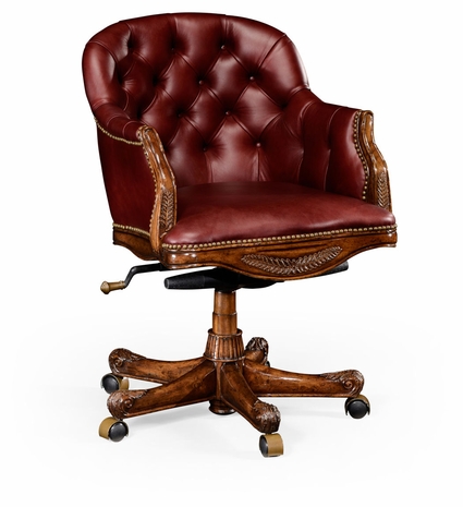 494395-MAH-L016 Jonathan Charles Buckingham Buttoned Red Leather Desk Chair (Low Back)