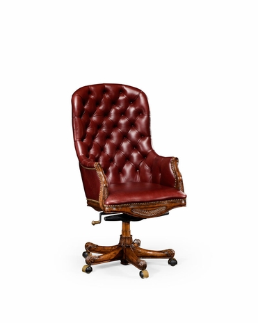 494396 Jonathan Charles Buckingham Buttoned Red Leather Desk Chair High Back
