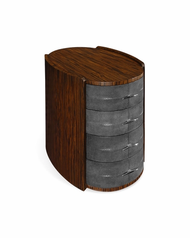 494405 Jonathan Charles Metropolitan Faux Macassar & Black Shagreen Oval Bedside Chest of Drawers