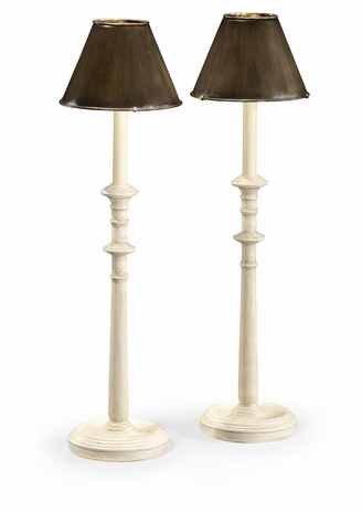 494430-PDW Jonathan Charles Country Farmhouse Pair Of Dusty White Candlestick Lamps