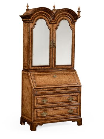 494477-LRO Jonathan Charles Queen Anne pollard veneer bureau cabinet with mirrored doors