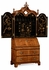 494482-CWM Jonathan Charles Queen Anne Walnut Bureau with Chinoiserie Interior & Mirrored Doors