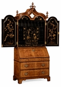 494482-CWM Jonathan Charles Queen Anne Walnut Bureau with Chinoiserie Interior & Mirrored Doors