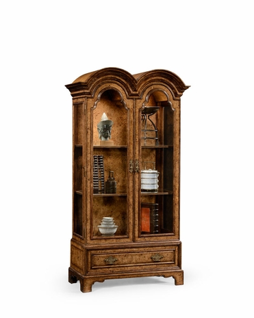 494485 Jonathan Charles Nottinghamshire Queen Anne Pollard Veneer Bookcase With Glazed Doors