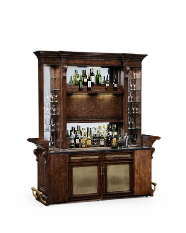 494492 Jonathan Charles Tudor Oak Rear Panel of Linenfold Dark Oak Home Bar