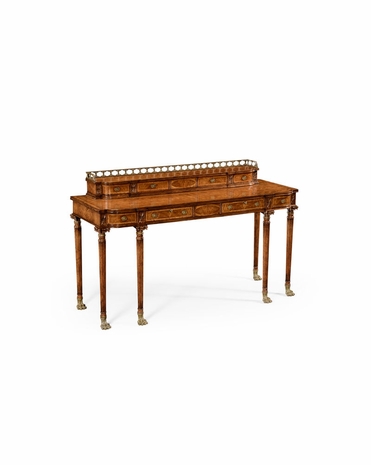 494508 Jonathan Charles Windsor Crotch Walnut Buffet Or Serving Table With Brass Gallery