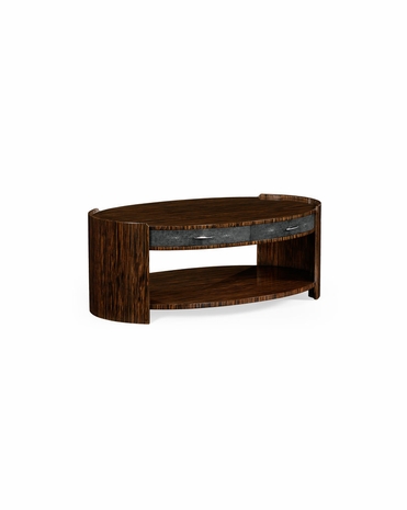 494516 Jonathan Charles Metropolitan Black Shagreen And Macassar Ebony Oval Coffee Table