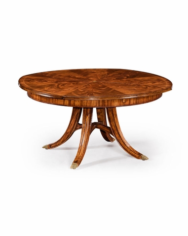 494592 Jonathan Charles Windsor Crotch Walnut Circular Dining Table With Self-Storing Leaves