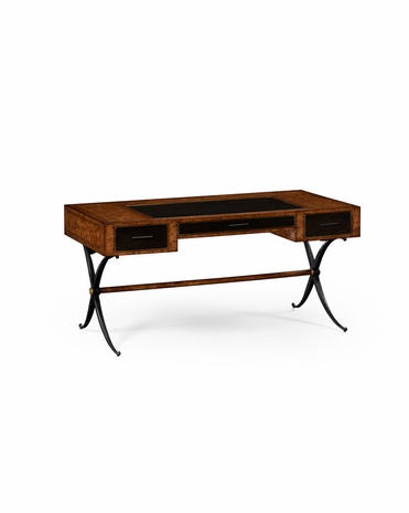 494631 Jonathan Charles Anvil Hammered Iron Bureau Plat With Black Leather Inserts