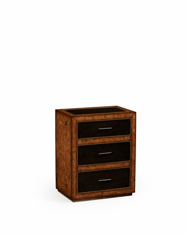494643 Jonathan Charles Anvil Rustic Burr Oak And Leather Chest Of Three Drawers