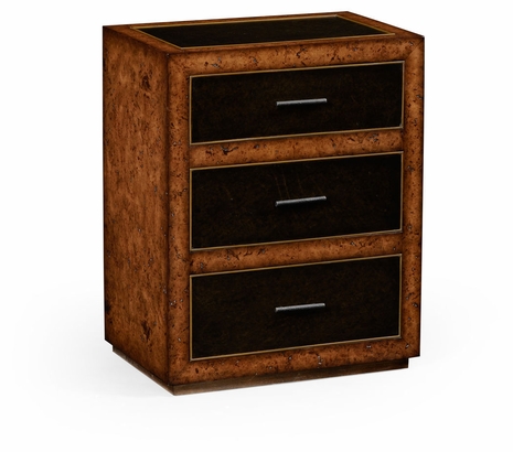 494643-RBO JC Edited Anvil Rustic Burl Oak And Leather Chest Of Three Drawers