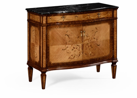 494691-SAL Jonathan Charles Versailles Satinwood & Floral Side Cabinet With Marble Top