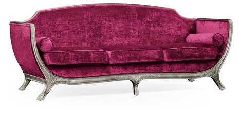 494710-SIL-F003 Jonathan Charles Versailles Empire Style Sofa (Silver Leaf/Velvet Fuchsia)