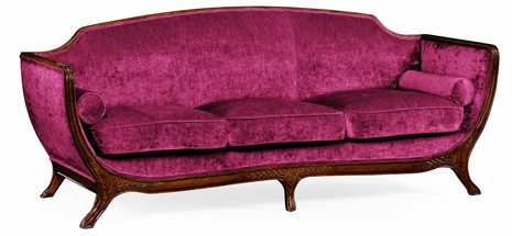 494710-WAL-F003 Jonathan Charles Versailles Empire Style Sofa (Walnut/Velvet Fuchsia)