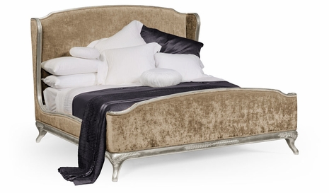 494720-CAK-SIL-F005 Jonathan Charles Versailles Us Cali King Louis Xv Bed (Silver Leaf/Velvet Calico)