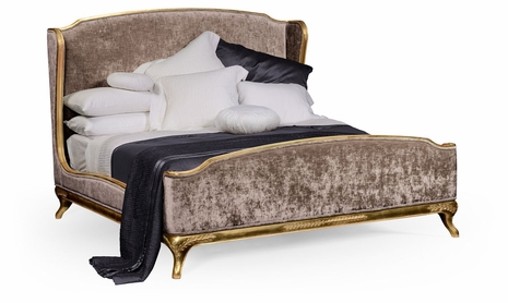 494720-USQ-GIL-F002 Jonathan Charles Versailles Us Queen Louis Xv Bed (Golf Leaf/Velvet Truffle)