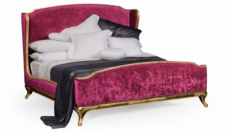 494720-USQ-GIL-F003 Jonathan Charles Versailles Us Queen Louis Xv Bed (Golf Leaf/Velvet Fuchsia)