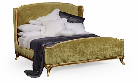 494720-USQ-GIL-F004 Jonathan Charles Versailles Us Queen Louis Xv Bed (Golf Leaf/Velvet Lime)