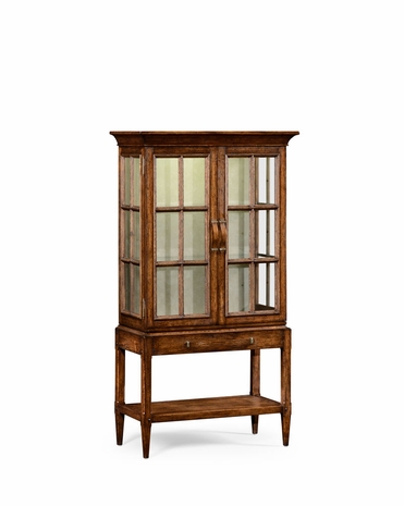 494854 Jonathan Charles Huntingdon Plank Walnut Glazed Display Cabinet With Strap Handles with Walnut Country Farmhouse Finish
