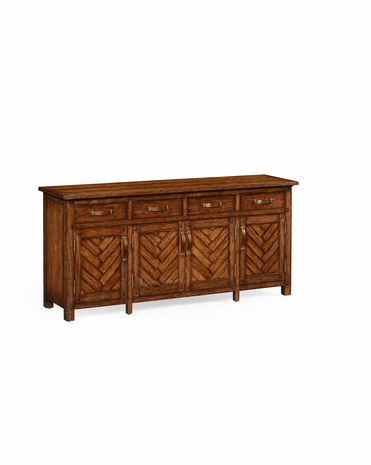 494856 Jonathan Charles Huntingdon Heavily Distressed Parquet Sideboard With Strap Handles with Walnut Country Farmhouse Finish