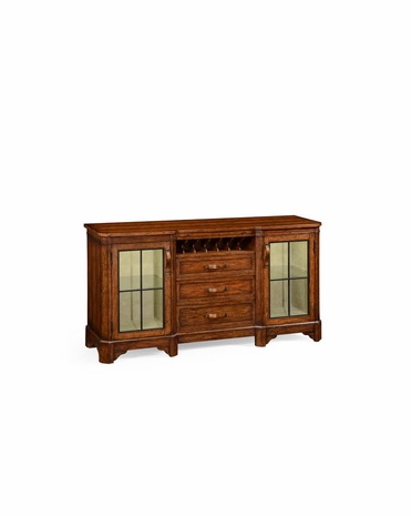 494897 Jonathan Charles Huntingdon Plank Walnut Low Cabinet & Wine Rack With Strap Handles with Walnut Country Farmhouse Finish