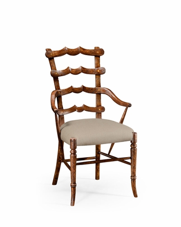 494908 Jonathan Charles Huntingdon Walnut "Yoke" Ladderback Armchair with Walnut Country Farmhouse Finish