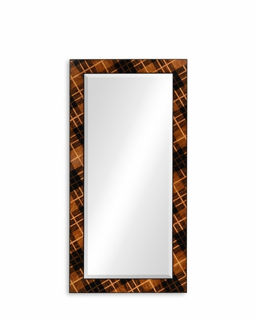 494925 Jonathan Charles Alexander Julian Hand Inlaid Tartan Mirror (Floor Standing) with Light Walnut On Marquetry Veneer Finish
