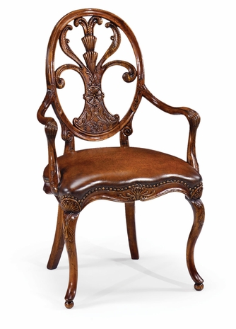 494941-AC-WAL-L002 Jonathan Charles Sheraton style oval back armchair with medium antique chestnut leather seat
