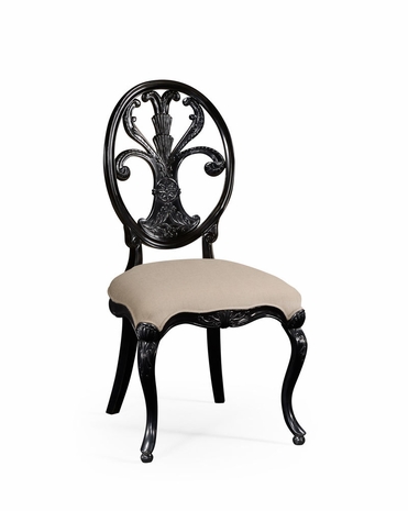 494941 Jonathan Charles Windsor Black Painted Sheraton Style Oval Back Side Chair with Painted Formal Black Finish