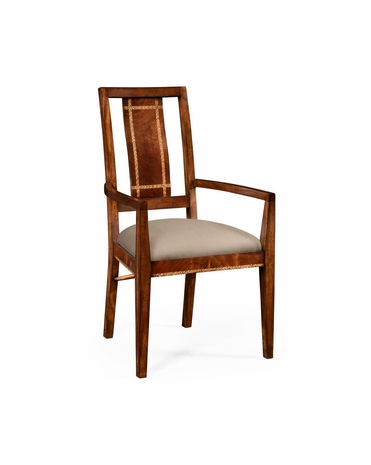 494944 Jonathan Charles Alexander Julian Craftsman's Mahogany Dining/Occasional Chair With Herringbone Inlay Detail (Arm) with Antique Mahogany Brown - Nc Satin On Marquetry Veneer Finish