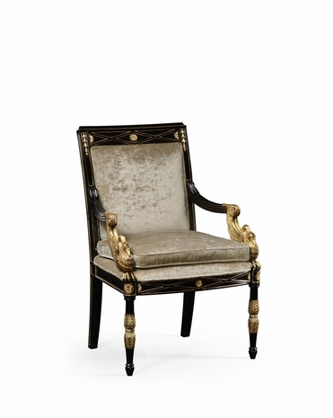 494983 Jonathan Charles Kensington Swan Arm Chair with Painted Formal Black Finish