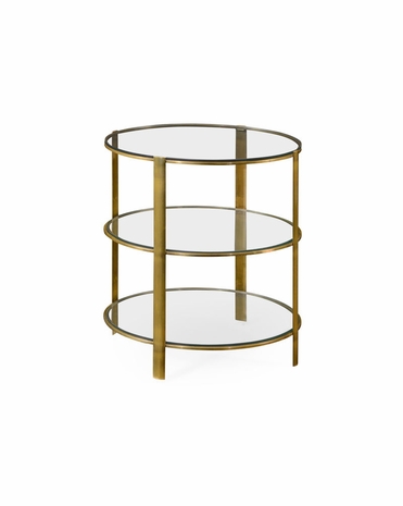 495011 Jonathan Charles Cosmo Modernist Brass Circular Side Table with Brass Light Antique Finish