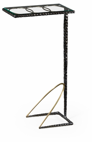 495031-BRO Jonathan Charles Hammered Antique Black Brass Sofa Drinks Table