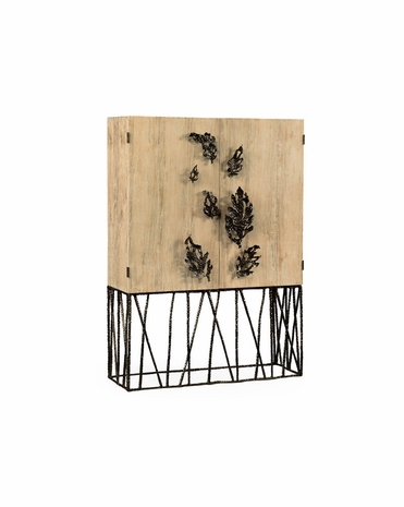495035 Jonathan Charles Artisan Falling Leaves Drinks Cabinet with Limed Acacia Finish