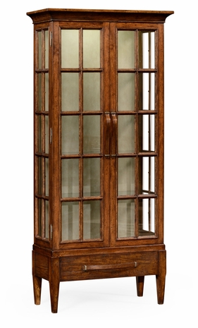495045 Jonathan Charles Huntingdon Plank Walnut Tall Glazed Bookcase With Strap Handles On Raised Base with Walnut Country Farmhouse Finish