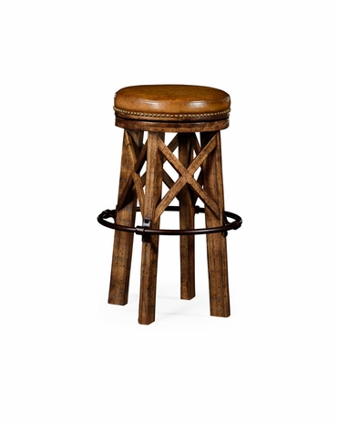 495055 Jonathan Charles Huntingdon Country Living Style Walnut Bar Stool Revolving Seat with Walnut Light Sawn Distressed Finish
