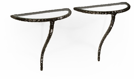 495088-BRO JC Modern Stiletto Bronze Hammered Pair Wall Bracket Tables