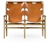 495099-LWO-L002 JC Edited Architects House Midcentury Style Slung Leather Light Oak Two Seat Bench