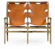 495099-LWO-L002 JC Edited Architects House Midcentury Style Slung Leather Light Oak Two Seat Bench
