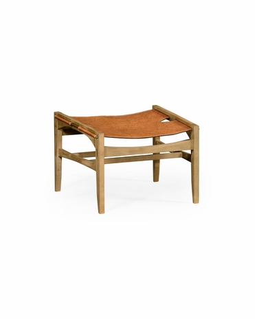 495113 Jonathan Charles Architects House Mid-Century Style Slung Leather Light Oak Stool Or Footstool with Light Washed Oak On Wood Finish