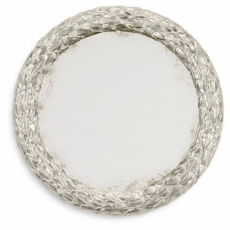 495148-SIL Jonathan Charles Versailles Carved And Silver Gilded 24" Round Hanging Wall Mirror