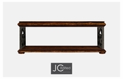 495173-RWL JC Edited Casual Country Rustic Walnut Coffee Table With Wrought Iron Base