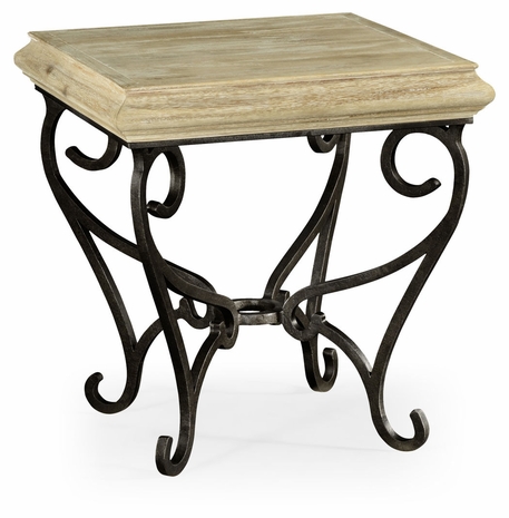 495178-LMA JC Edited Artisan Limed Wood Square Side Table With Wrought Iron Base