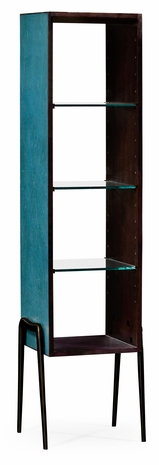 495203-SGT-BRO JC Modern Lux Teal Faux Shagreen And Bronze Legged Etagere