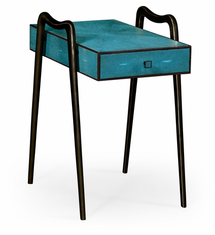 495205-SGT-BRO JC Modern Lux Teal Faux Shagreen And Bronze Legged End Table
