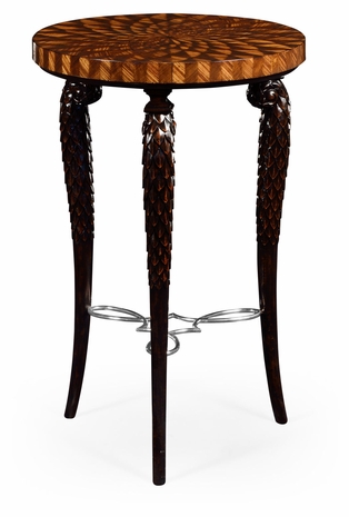 495242-ZEB JC Modern Icarus Feather Inlay 3 Legged End Table With Stainless Steel Stretcher