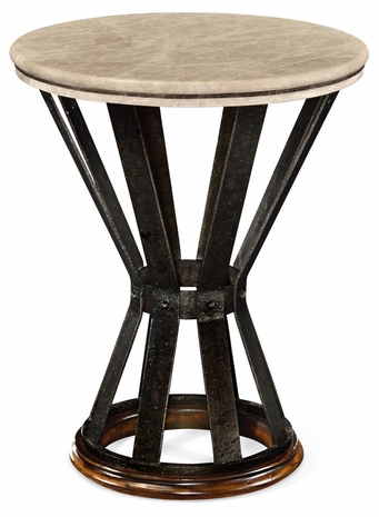 495309-RWL Jonathan Charles Wrought Iron Round Table with Dark Marble Top