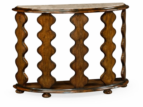 495386-RWL Jonathan Charles Demilune Console Table in Rustic Walnut