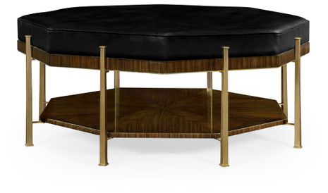 495574-DST-L012 Jonathan Charles Octagonal Calista Cocktail Ottoman, Upholstered in Black Leather