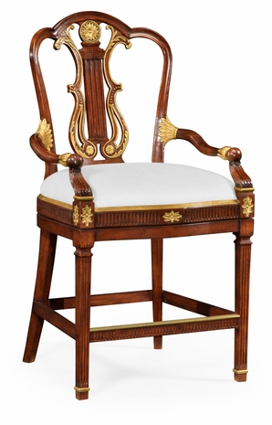 495802-CS-MAH-FCOM Jonathan Charles Neo-Classical Gilded Lyre Back Counter Side Chair With Com